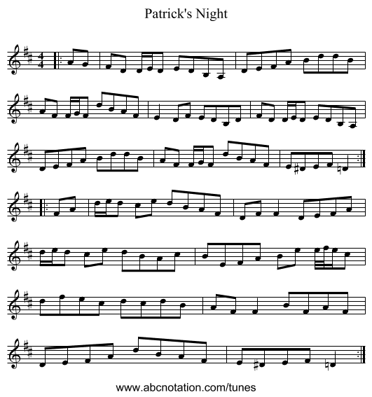 Patrick's Night - staff notation