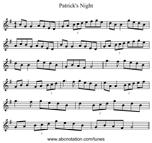 Patrick's Night - staff notation