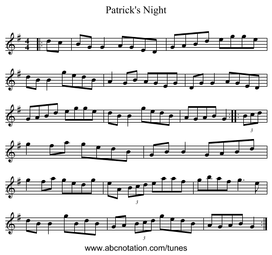 Patrick's Night - staff notation