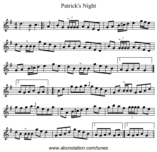 Patrick's Night - staff notation