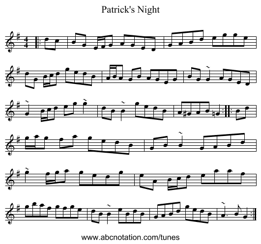 Patrick's Night - staff notation