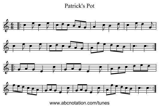 Patrick's Pot - staff notation
