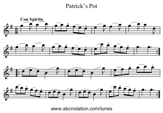 Patrick’s Pot - staff notation