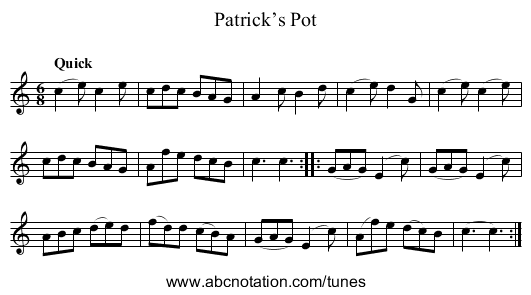Patrick’s Pot - staff notation