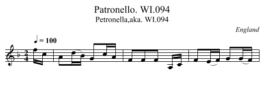 Patronello. WI.094 - staff notation