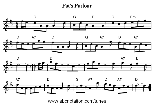 Pat's Parlour - staff notation