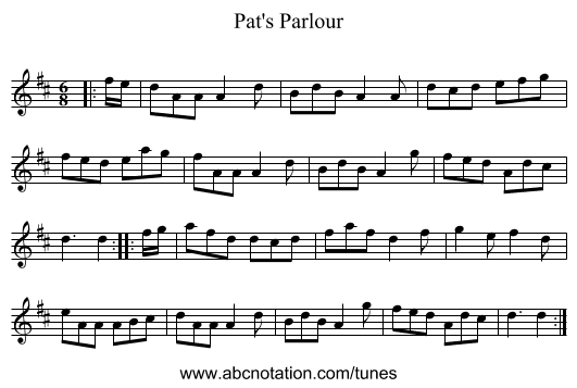 Pat's Parlour - staff notation
