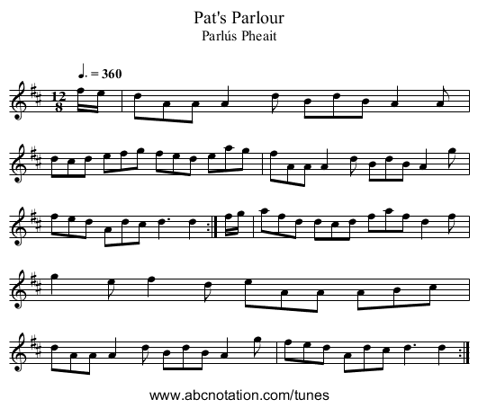 Pat's Parlour - staff notation