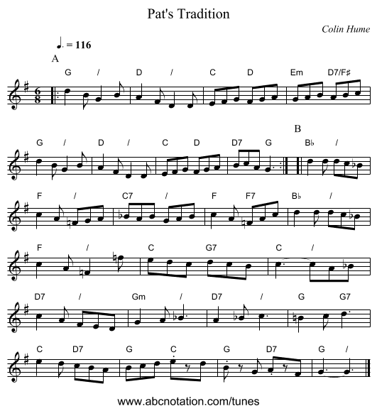 Pat's Tradition - staff notation