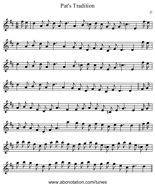 Pat's Tradition - staff notation