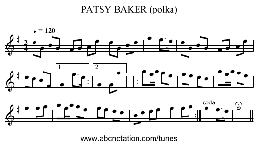 PATSY BAKER (polka) - staff notation