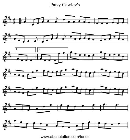 Patsy Cawley's - staff notation