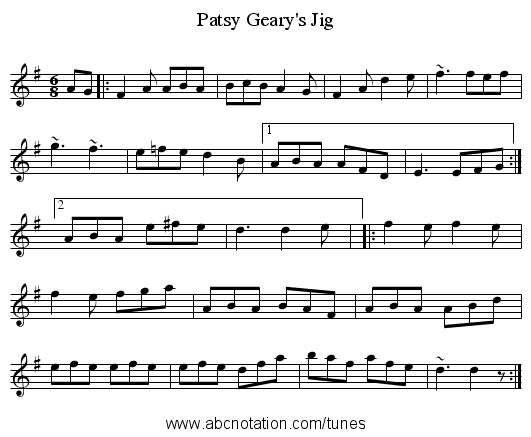 Patsy Geary's Jig - staff notation