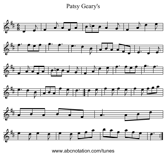 Patsy Geary's - staff notation