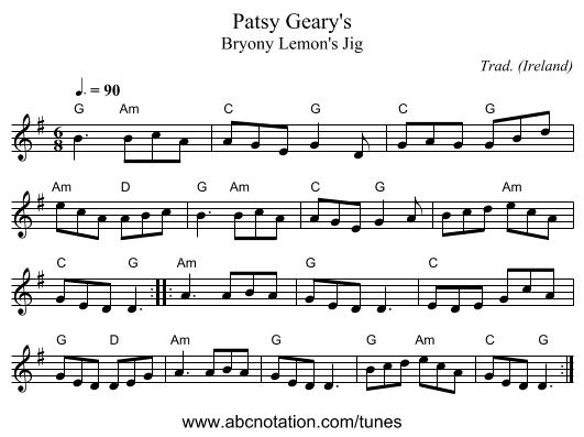 Patsy Geary's - staff notation