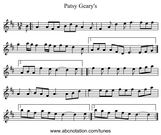 Patsy Geary's - staff notation