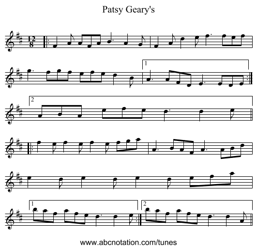 Patsy Geary's - staff notation