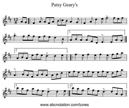Patsy Geary's - staff notation
