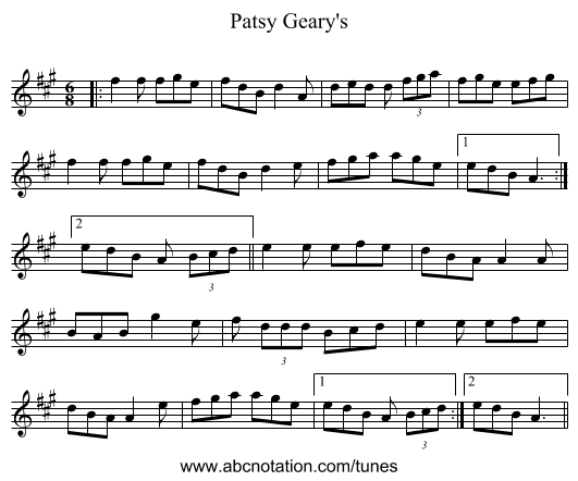 Patsy Geary's - staff notation