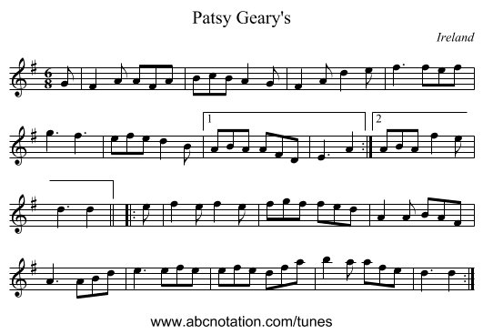 Patsy Geary's - staff notation