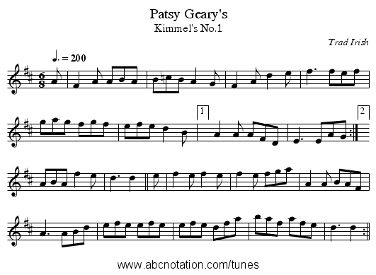 Patsy Geary's - staff notation