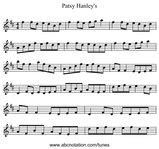 Patsy Hanley's - staff notation