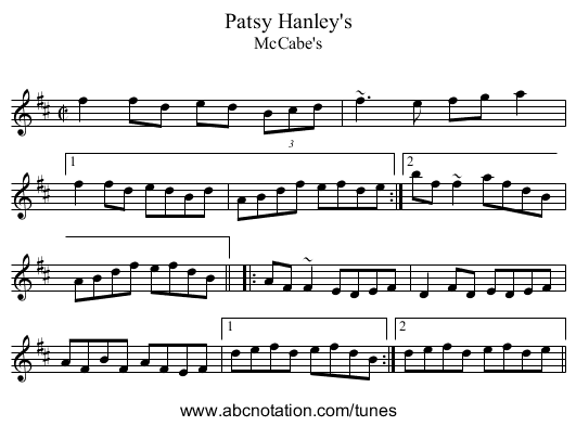 Patsy Hanley's - staff notation