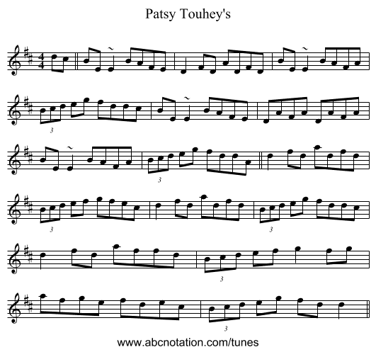 Patsy Touhey's - staff notation