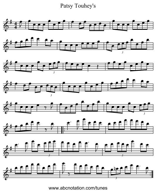 Patsy Touhey's - staff notation