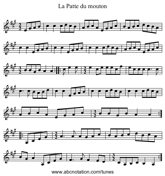 Patte du mouton, La - staff notation