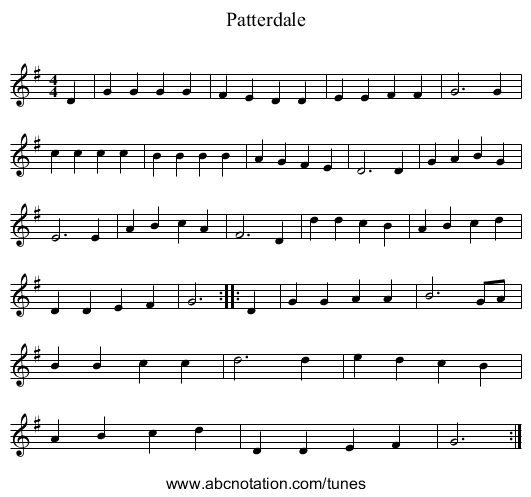Patterdale - staff notation