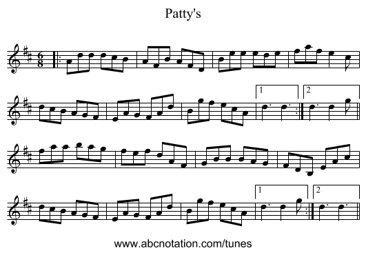 Patty's - staff notation