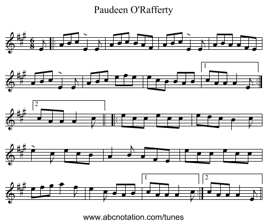 Paudeen O'Rafferty - staff notation