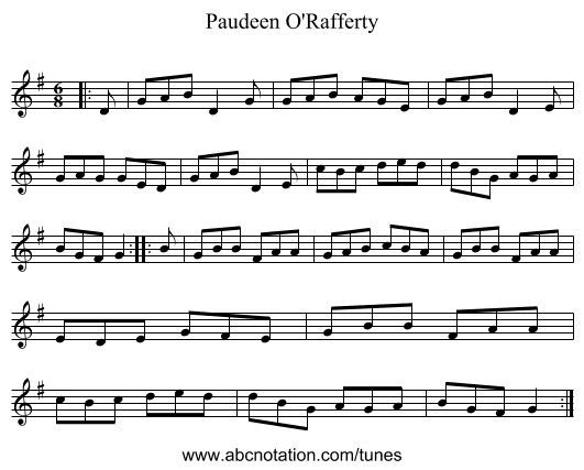 Paudeen O'Rafferty - staff notation