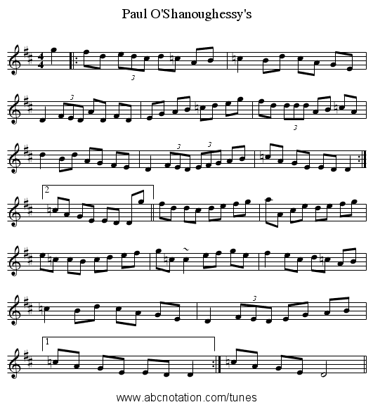 Paul O'Shanoughessy's - staff notation