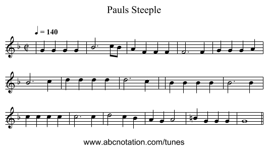 Pauls Steeple - staff notation