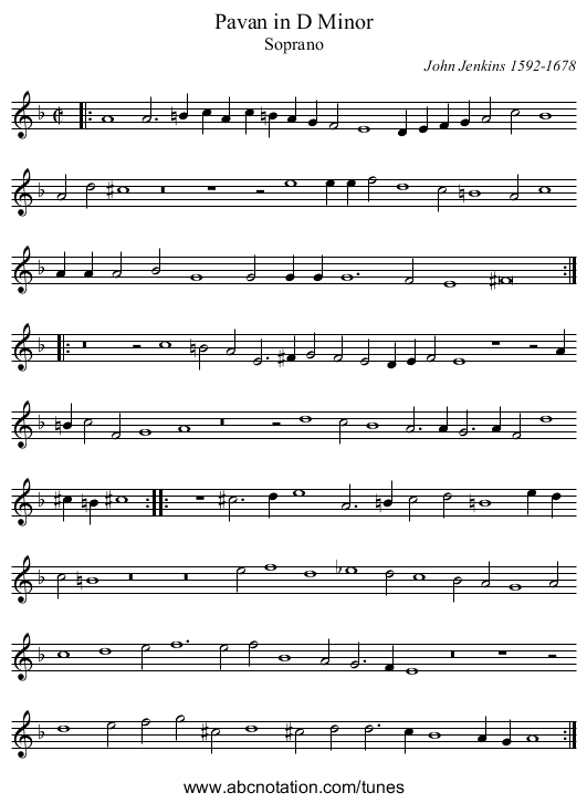 Pavan in D Minor - staff notation