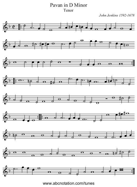 Pavan in D Minor - staff notation