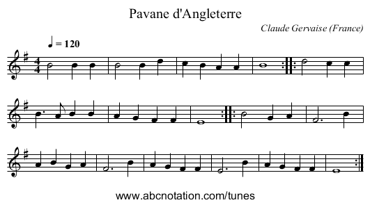 Pavane d'Angleterre - staff notation