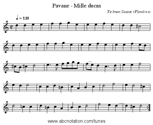 Pavane - Mille ducas - staff notation