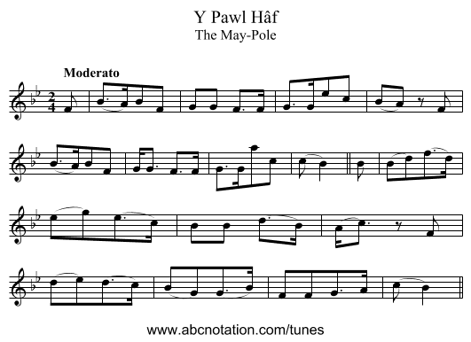 Pawl Hâf, Y - staff notation