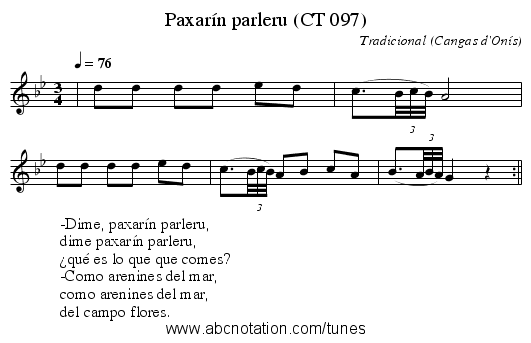 Paxarín parleru (CT 097) - staff notation