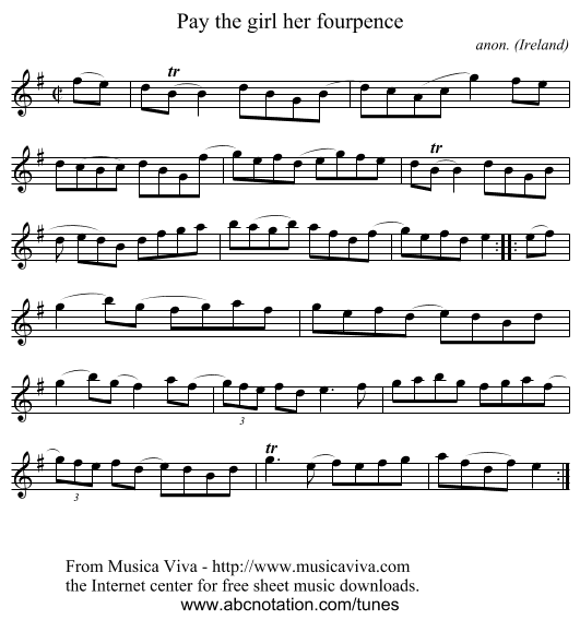 Pay the girl her fourpence - staff notation