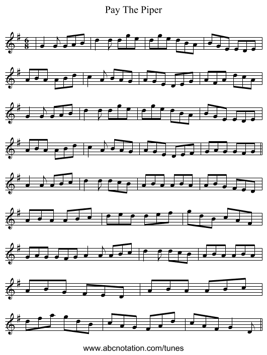 Pay The Piper - staff notation