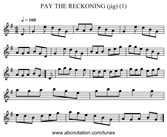 PAY THE RECKONING (jig) (1) - staff notation