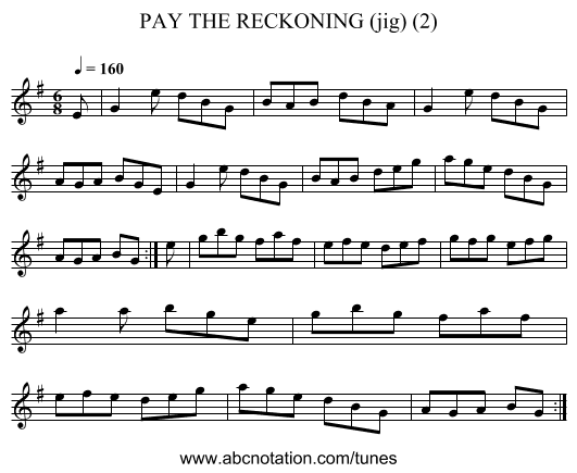 PAY THE RECKONING (jig) (2) - staff notation
