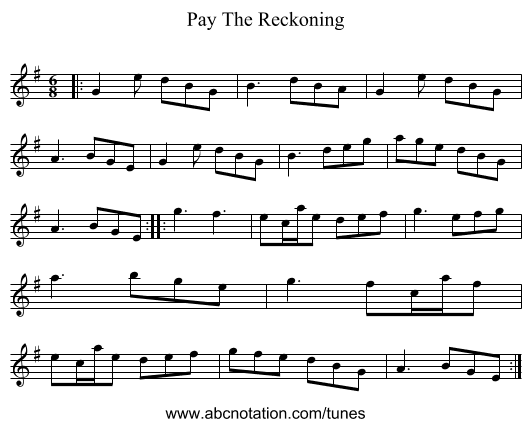 Pay The Reckoning - staff notation