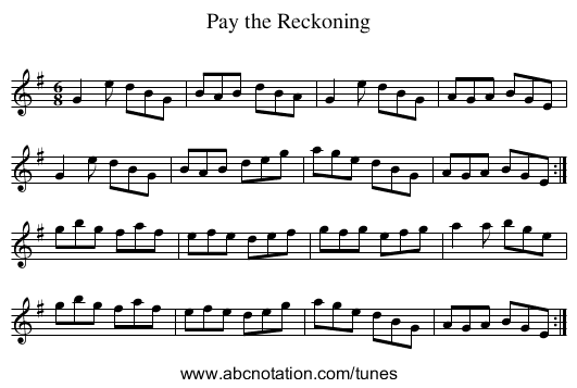 Pay the Reckoning - staff notation