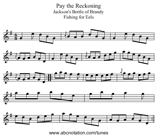 Pay the Reckoning - staff notation