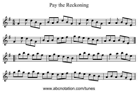 Pay the Reckoning - staff notation